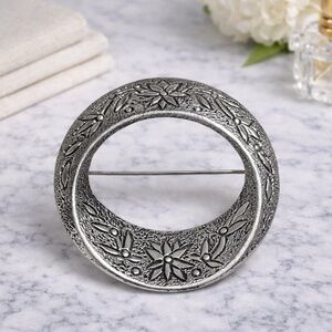 Vintage EMMONS Signed Flower Brushed Silver Tone Brooch Scarf Estate Pin Retro